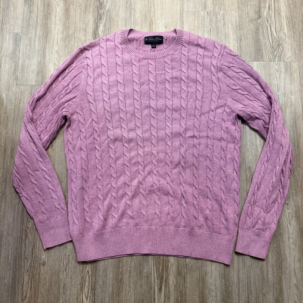Brooks Brothers Mens Large Supima Cotton Cableknit Purple Sweater
